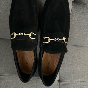 Aldo Men's Black Suede Loafers with Gold Detailing